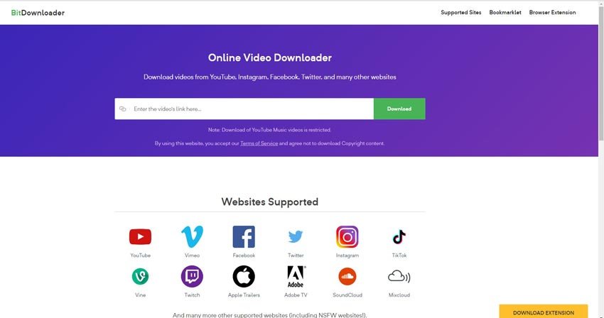 واجهة موقع Bit Downloader تحميل من اليوتيوب للايفون