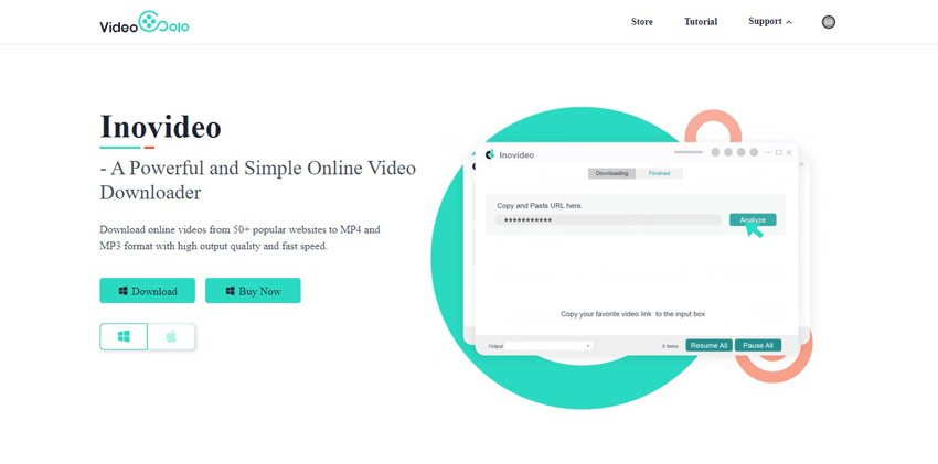 واجهة موقع VideoSolo تحميل من اليوتيوب للايفون
