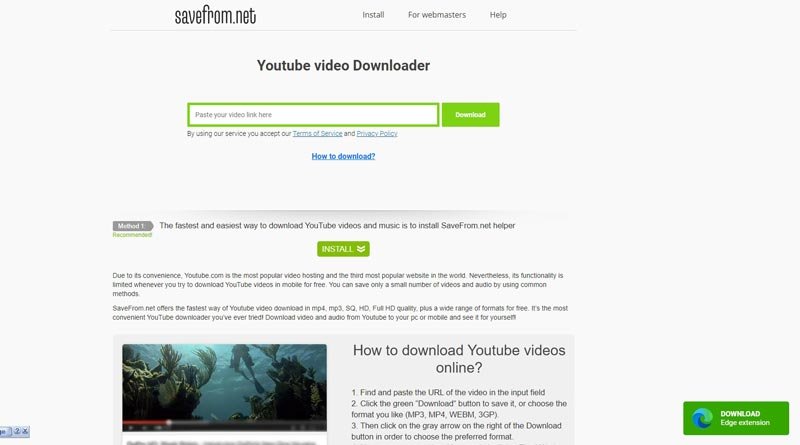 واجهة موقع Save the video تحميل من اليوتيوب للايفون