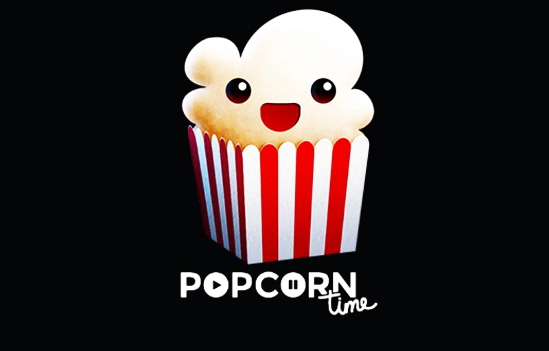 شعار تطبيقPopcorn Time عبارة عن سلة بيضاء وحمراء داخلها وجه مبتسم