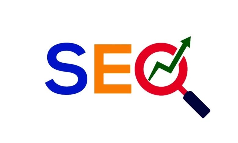عبارة SEO ملونة مع إشارة بحث