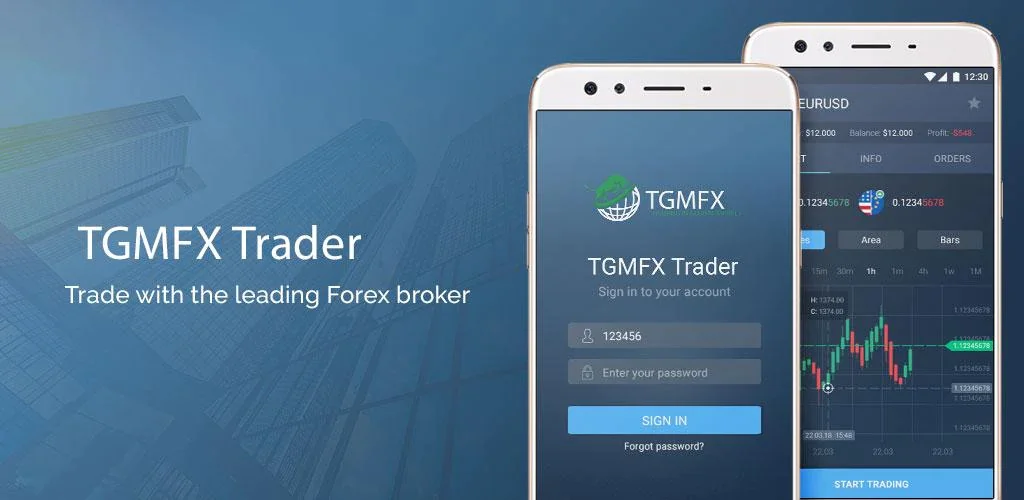 واجهة تطبيق TGMFX لتداول العملات الرقمية