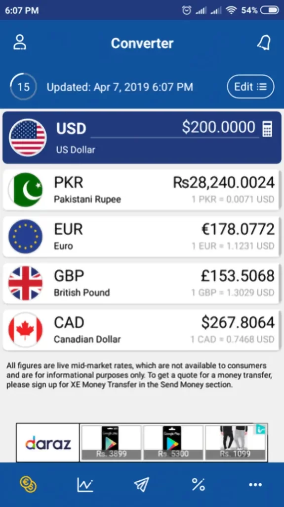 XE Currency converter & Exchange Rate Calculator لتحويل العملات