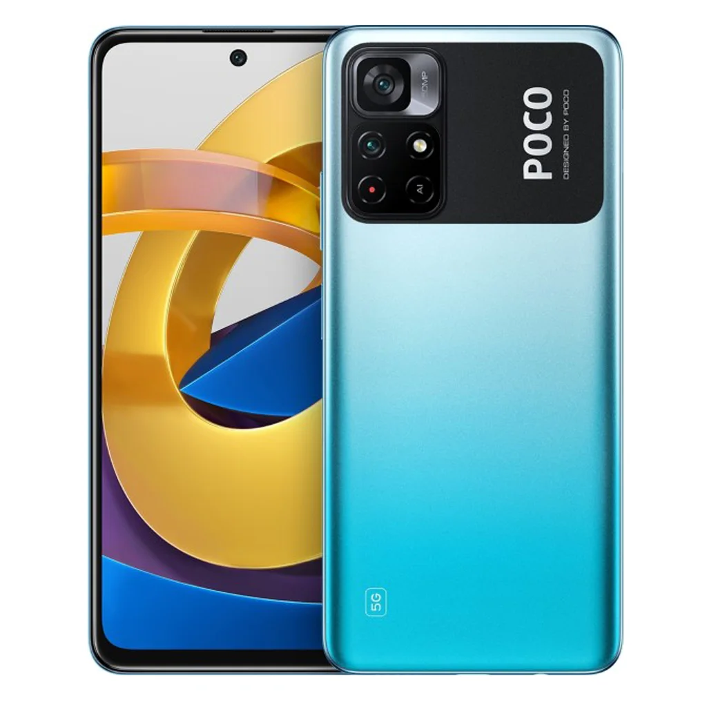 تصميم هاتف Xiaomi Poco M4 Pro 5G. لون أخضر فاتح