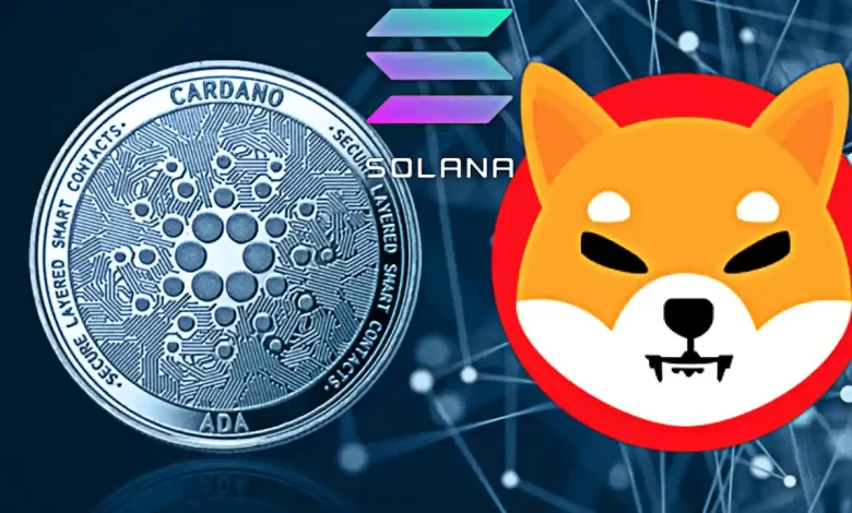 شعار عملات رقمية منها Solana, Shiba