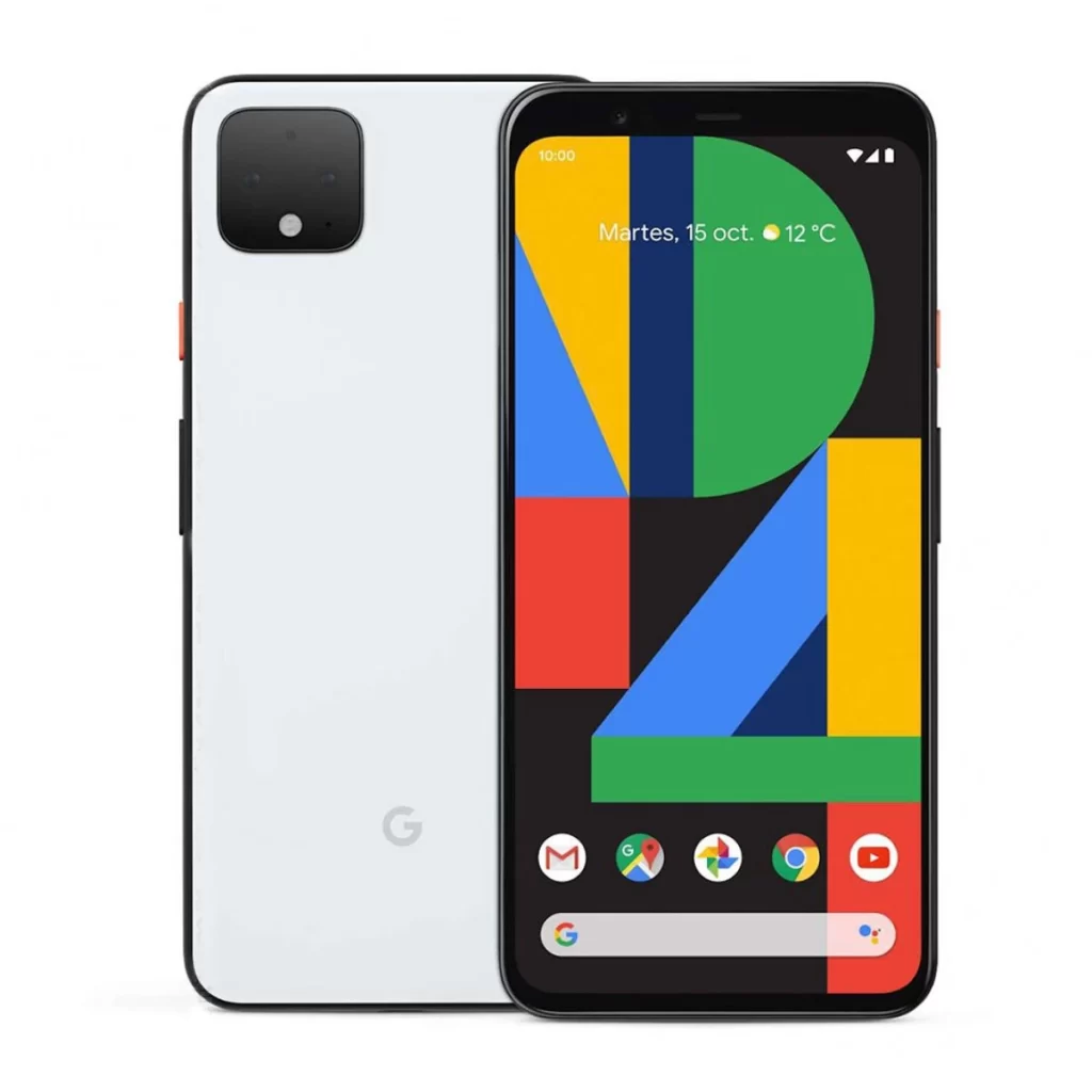 واجهة هاتف Google Pixel 5a الأمامية والخلفية، لون أبيض