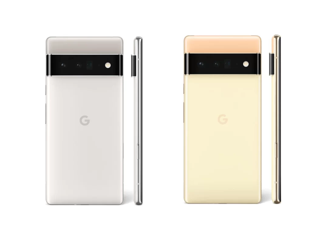 واجهة هاتف Google Pixel 6 Pro الخلفية بلون أبيض وذهبي