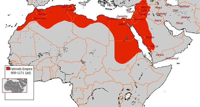 خريطة تظهر امتداد الدولة الفاطمية