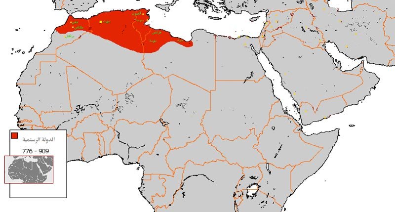 خريطة تُبين مكان وامتداد دولة بني رستم