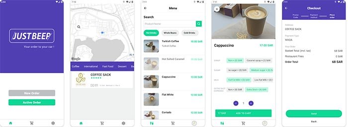 صور من تطبيق JustBeep وهو من أفضل تطبيقات سعودية لتأجير السيارات