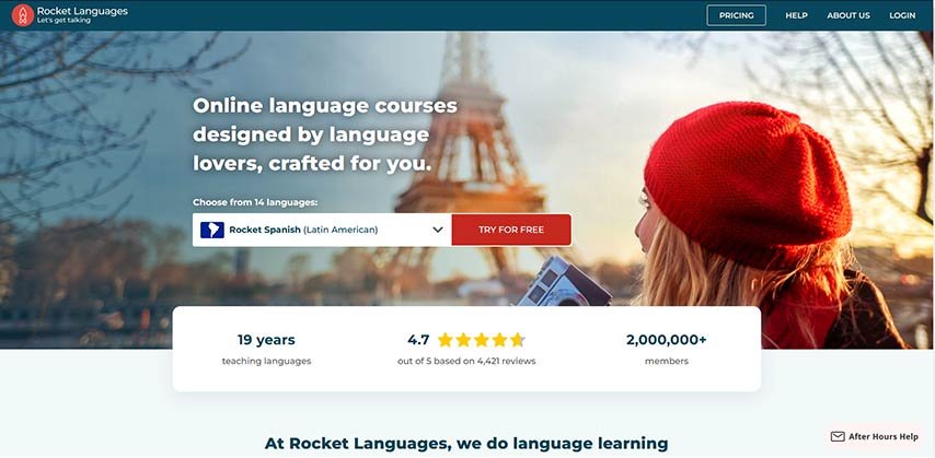 واجهة موقع Rocket Languages لتعلم اللغة الإسبانية